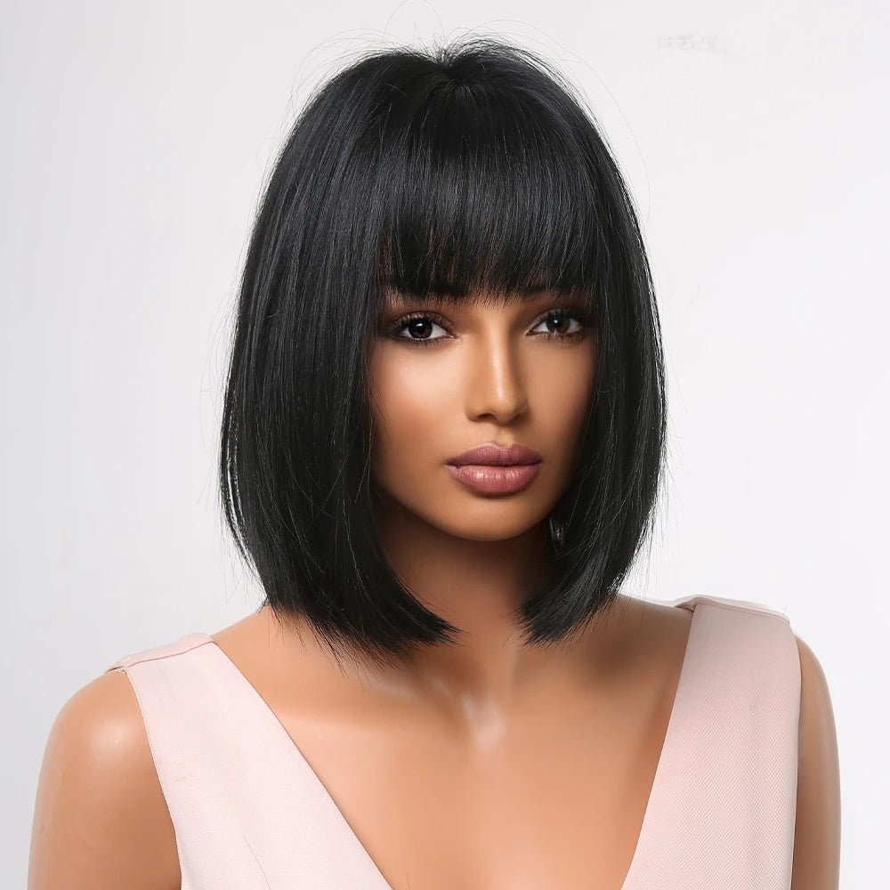 Straight Bob Human Hair Wigs With Bangs For Women Wigs Brazilian Remy Short Human Hair Bob Wig Fringe Wig