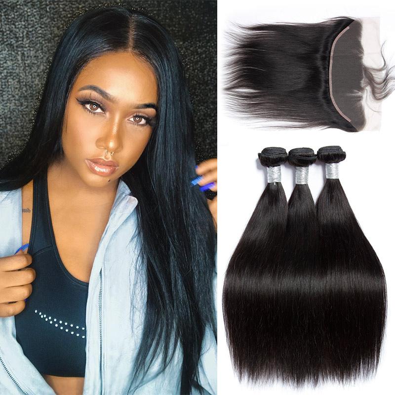 Yonova Straight Hair 3 Bundles With 13x4 HD Lace Frontal Closure