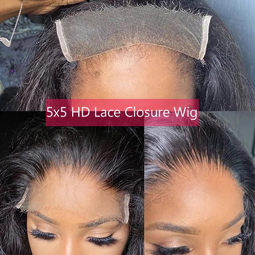 5x5 HD Closure Wig Straight Human Hair Wigs With Baby Hair Indian Pre Plucked Transparent Lace Wig