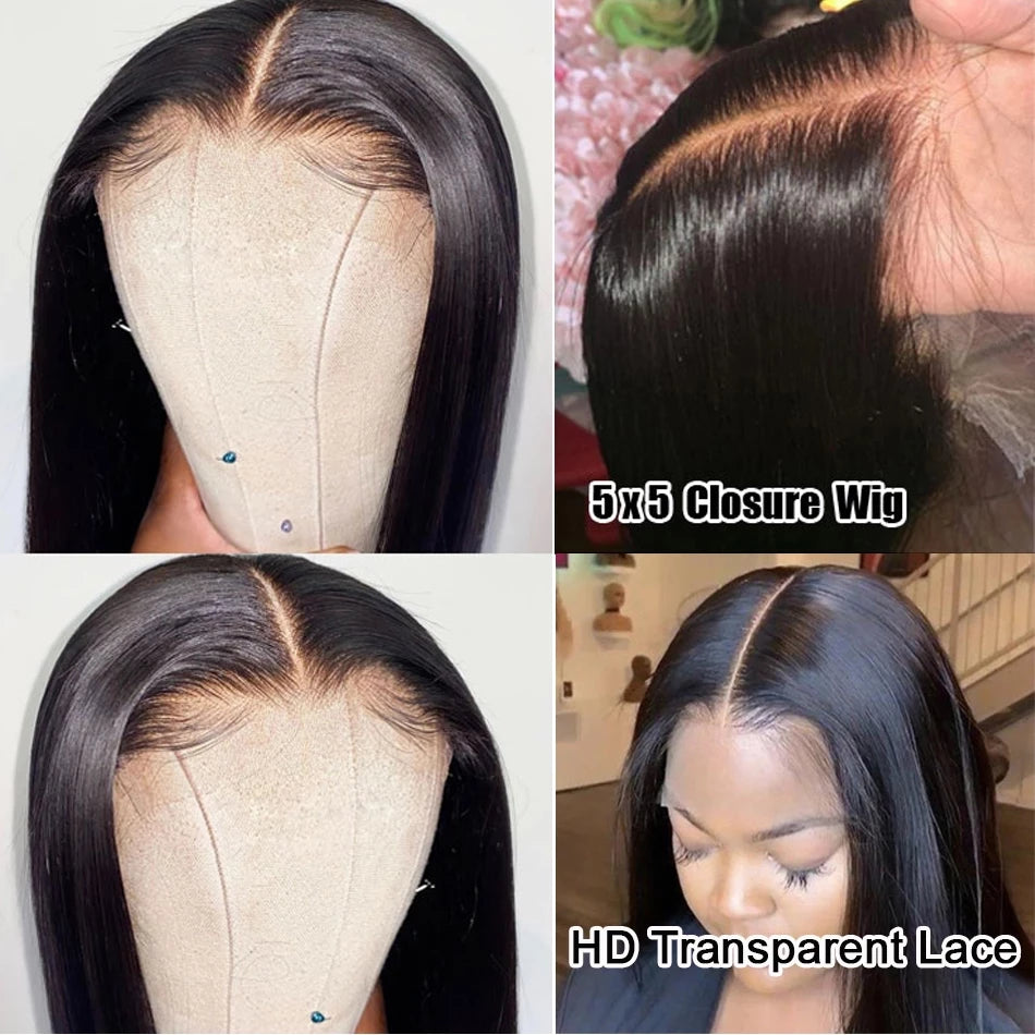5x5 HD Closure Wig Straight Human Hair Wigs With Baby Hair Indian Pre Plucked Transparent Lace Wig