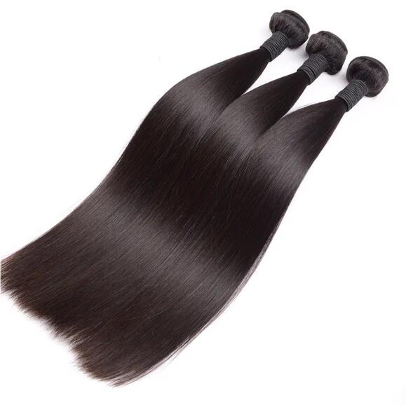 3 Bundles With Closure Middle Part Natural Color Virgin Human Hair Extension