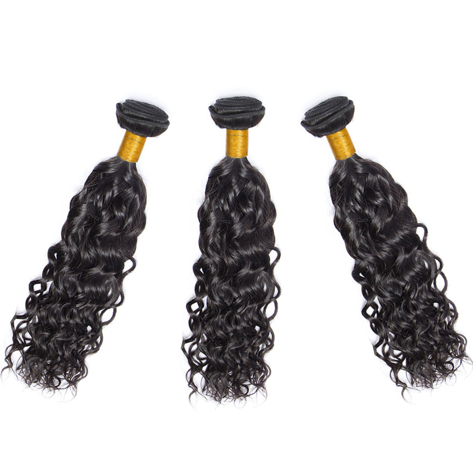 12A Bundles With Closure 4x4 Water Wave Remy Human Hair Natural Color