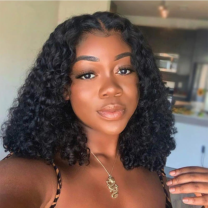 Water Wave Bob Wig 4x4 Human Hair Wigs For Woman Natural Color