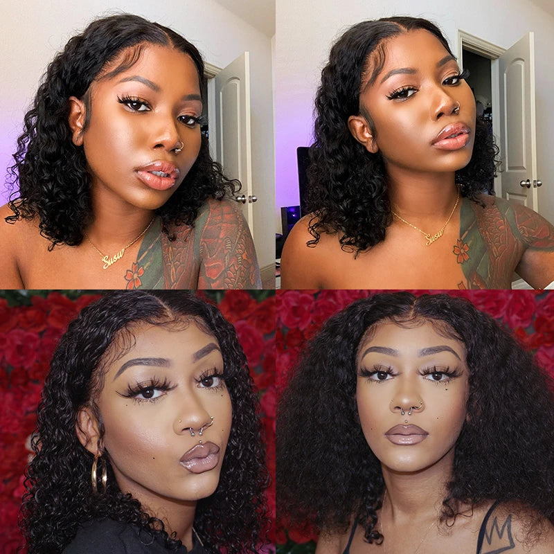 Water Wave Bob Wig 4x4 Human Hair Wigs For Woman Natural Color