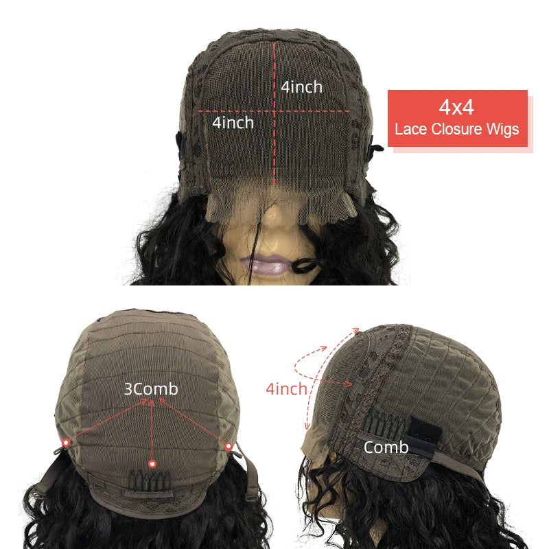 Water Wave Bob Wig 4x4 Human Hair Wigs For Woman Natural Color