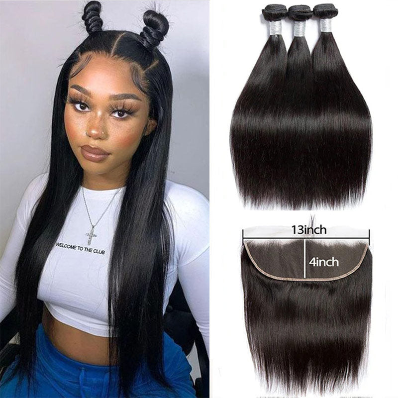 Yonova Straight Hair 3 Bundles With 13x4 Lace Frontal Closure