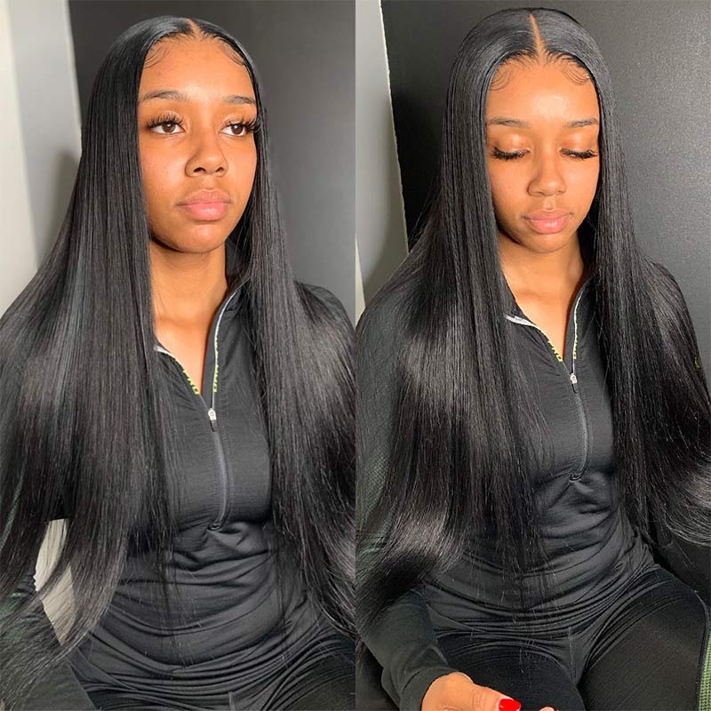 Yonova 4x4 Straight Closure Human Hair Wig With Baby Hair With Natural Color