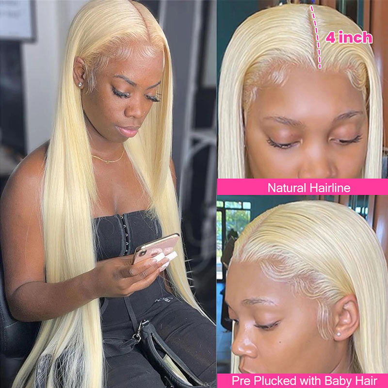 Glueless 613 Blonde HD Lace Front Wig Straight Human Hair Wig with Baby Hair