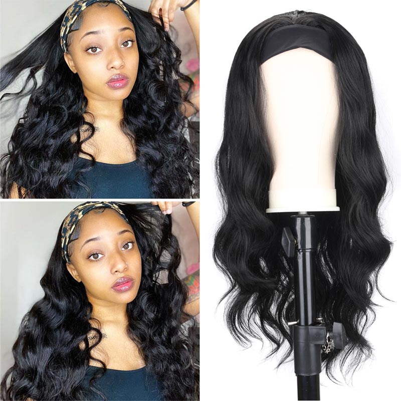 Glueless Headband Wig Long Black Body Wave Headband Wigs for Black Women