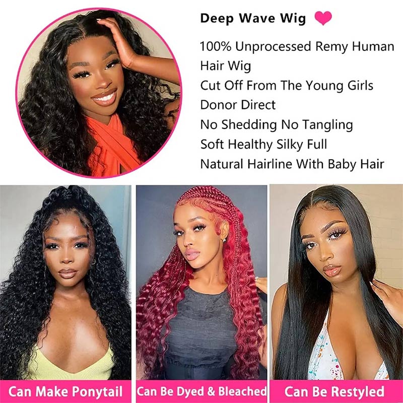 Deep Curly Lace Front Human Hair Wigs Ear To Ear Deep Wave Lace Wig For Women