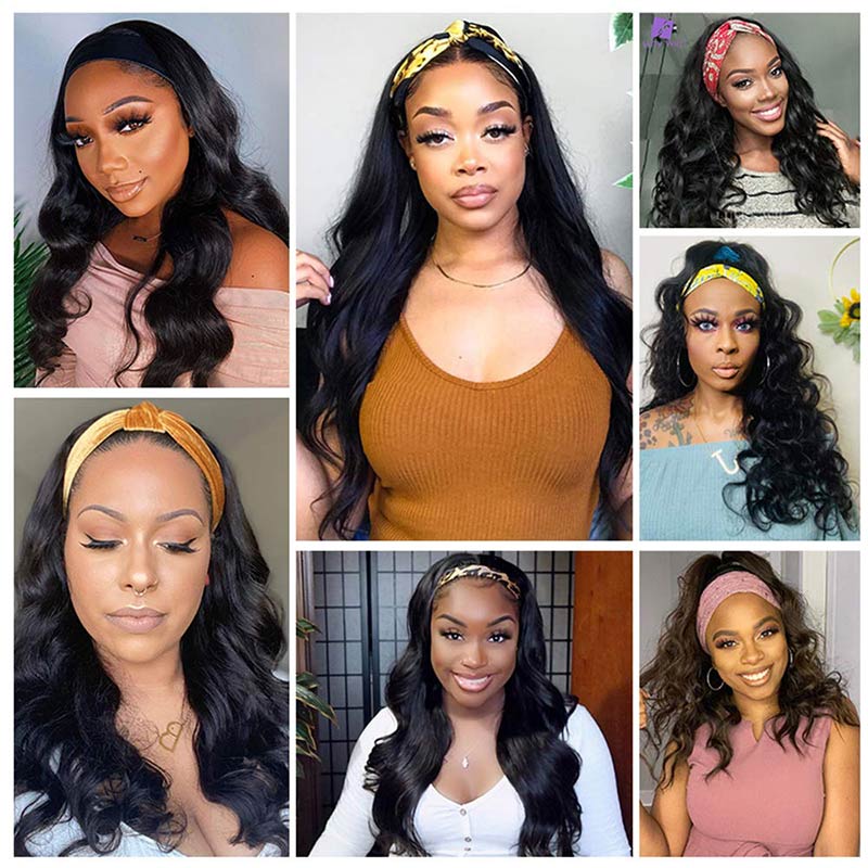 Glueless Headband Wig Long Black Body Wave Headband Wigs for Black Women