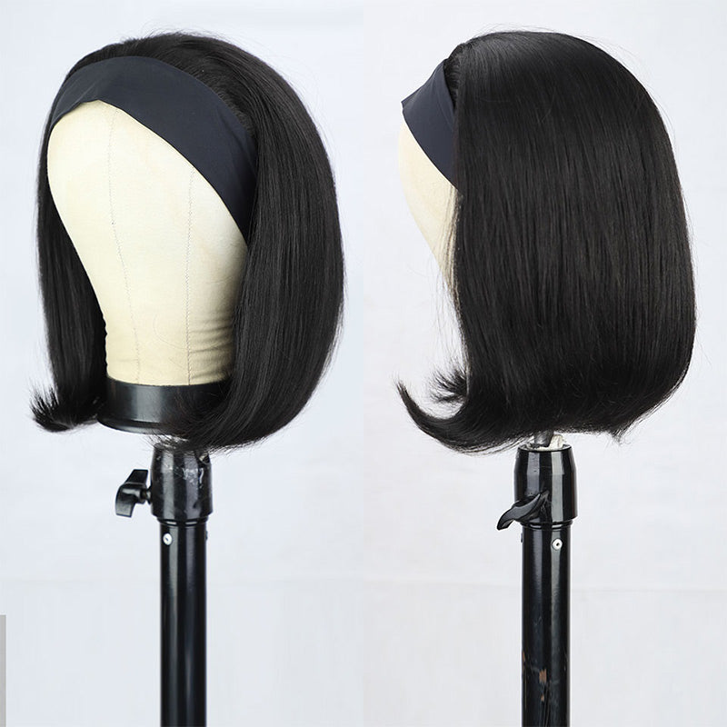 Glueless Bob Headband Wig Straight Hair 100% Virgin Human Hair Wig for Black Women