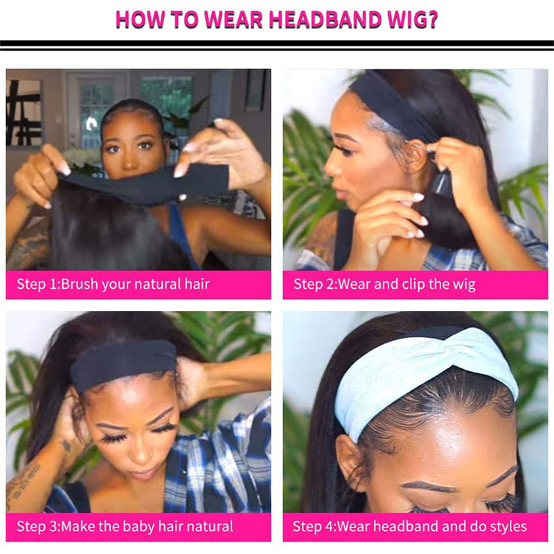 Yonova Straight Hair Headband Wig Remy Human Hair Wigs For Women Glueless Scarf Wig