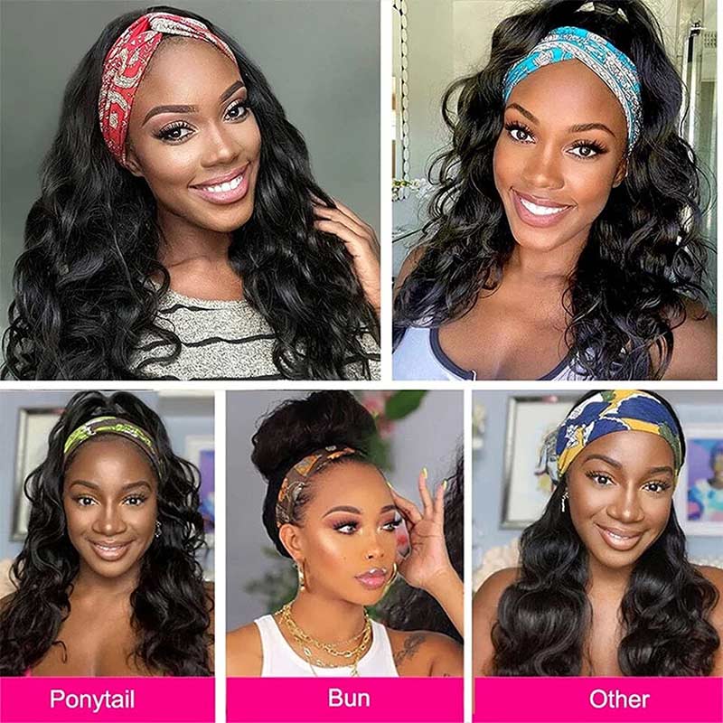 Glueless Headband Wig Long Black Body Wave Headband Wigs for Black Women