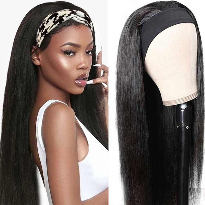 Yonova Straight Hair Headband Wig Remy Human Hair Wigs For Women Glueless Scarf Wig