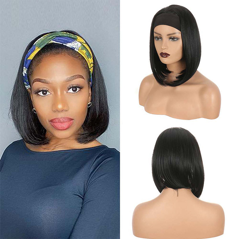 Glueless Bob Headband Wig Straight Hair 100% Virgin Human Hair Wig for Black Women
