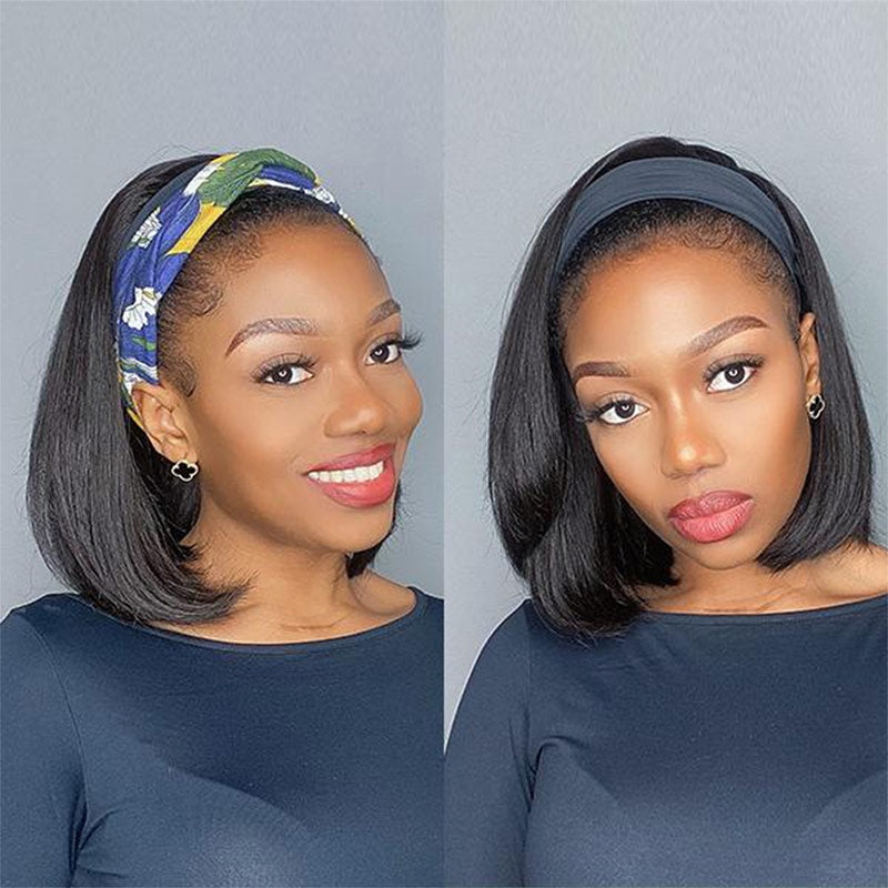 Glueless Bob Headband Wig Straight Hair 100% Virgin Human Hair Wig for Black Women